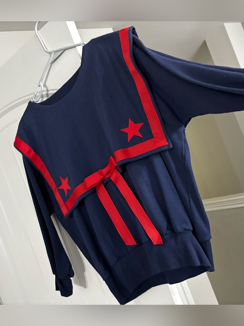 Vintage Fancy Pants brand Navy Sailor-Style Long Sleeve sweatshirt with Red Trim